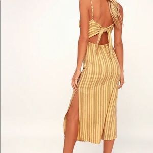 Lulu's - White Sands Yellow Striped Tie-Back Midi Dress Size M